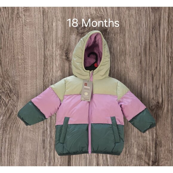 NWT Swiss Tech Toddler Heavyweight Puffer Jacket Size 18M / Purple & Green Multi - Picture 1 of 7
